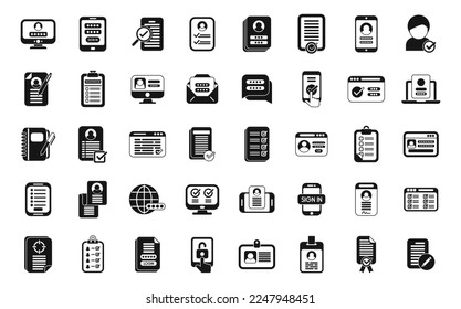 Registration icons set simple vector. Account create. New register