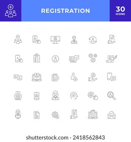 Registration line icon set collection. modern simple web sign, symbol icon. Editable stroke.