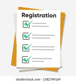 Registration list. Clipboard and check marks. Flat style design vector illustration