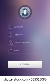 Registration Login Flat Design With Blurred Background.