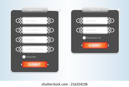 Registration and login form, flat UI design with Celtic ornament