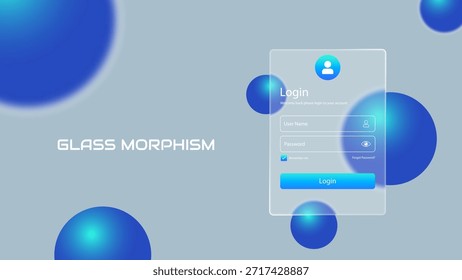 Página de formularios de registro y Inicio de sesión en un estilo de vidrio líquido. Plantilla de formulario de Iniciar sesión para UI, aplicación y Web. Nombre de usuario, correo electrónico y Contraseña. Morfismo de vidrio transparente. Ilustración vectorial.