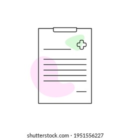 Registration of the Medical History. Doctor's Folder with a Diagnosis. Document. The History of the Development of the Disease. Vector black outline on a white background. Doodle style. Vector illustr