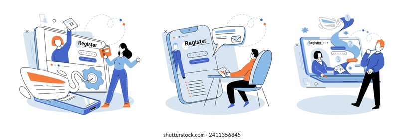 Inscripción en línea. Ilustración vectorial. Los protocolos de autorización garantizan la seguridad de la información personal durante el registro en línea Las aplicaciones de registro en línea racionalizan el proceso de creación de cuentas