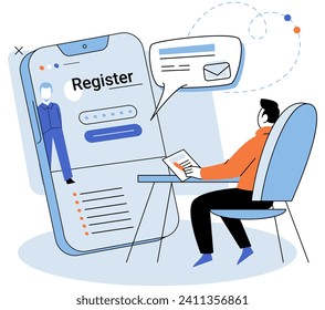 Registration online. Vector illustration. Authorization processes verify identity and permissions online registration applicants Completing registration form accurately is essential for successful