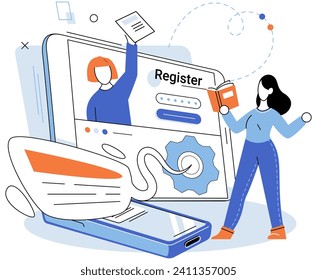 Registration online. Vector illustration. Completing registration form accurately is essential for successful sign-ups The online registration process offers convenience and efficiency for users