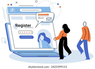 Inscripción en línea. Ilustración vectorial. El concepto de registro en línea enfatiza la importancia de las suscripciones digitales eficientes. El ciberespacio facilita el registro en línea y la gestión de datos.