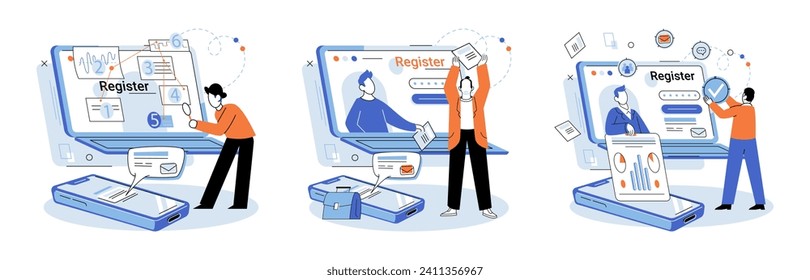 Registration online. Vector illustration. Online registration is convenient way to sign up for services or events Registering online ensures secure and efficient process Technology plays crucial role