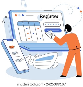 Registration online. Vector illustration. Cyberspace provides platform for online registration and data management User-friendly navigation ensures accessibility and ease during online registration