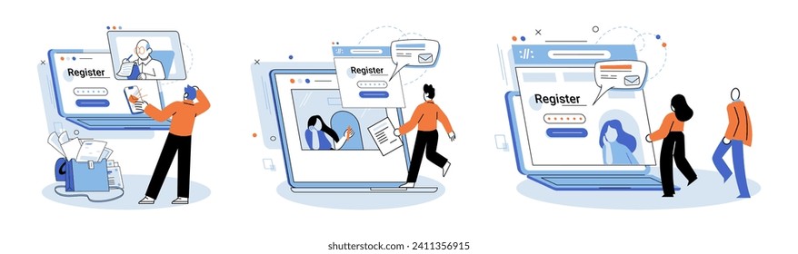 Registration online. Vector illustration. Entering personal details during online registration should be done with caution Online registration is common method for joining various networks