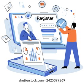 Registration online. Vector illustration. Filling out registration form accurately is crucial for smooth online process Login credentials are necessary to access registered accounts securely