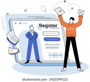 Registration online. Vector illustration. Internet safety measures should be in place during online registration Accessing certain features or content may require authorization after registration