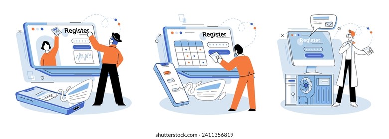 Registration online. Vector illustration. Technology plays crucial role in security online registration systems Password protection is essential for maintaining internet security during registration