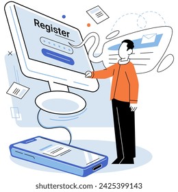 Registration online. Vector illustration. Technology advancements have improved security online registration methods User-friendly interfaces simplify online registration experience Internet safety