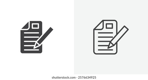 Registration paper icon set in black flat solid and outlined style.