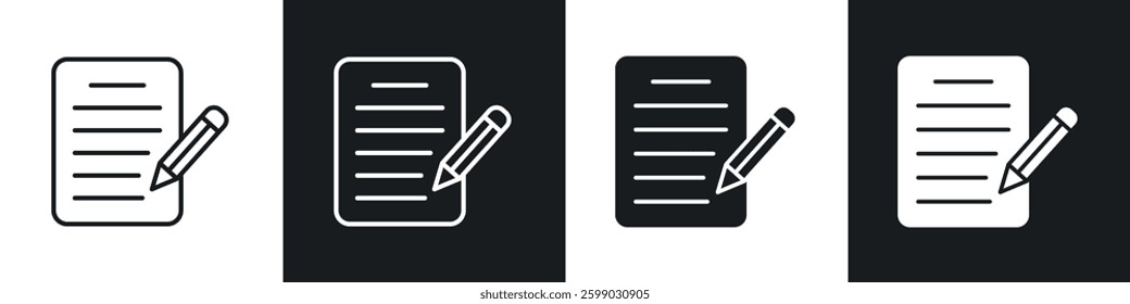 Registration paper icons in flat and linear vector illustration on white background.
