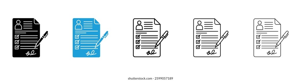 Registration paper icons vector illustrations in black and blue colors for web and ui designs