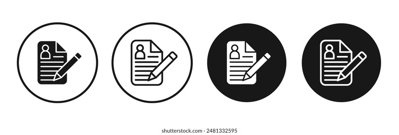 Registration paper vector icon set black filled and outlined style.