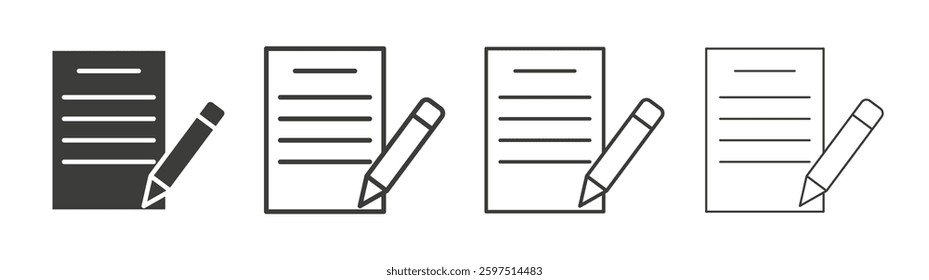 Registration paper vector icon set in black and white color.