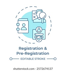 Registration and pre registration soft blue concept icon. Personal information, access. Round shape line illustration. Abstract idea. Graphic design. Easy to use in infographic, presentation