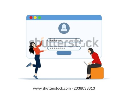 Registration or register user interface. People use secure logins and passwords, authorization of account data. Characters use personal data security. Online registration forms mobile technology.