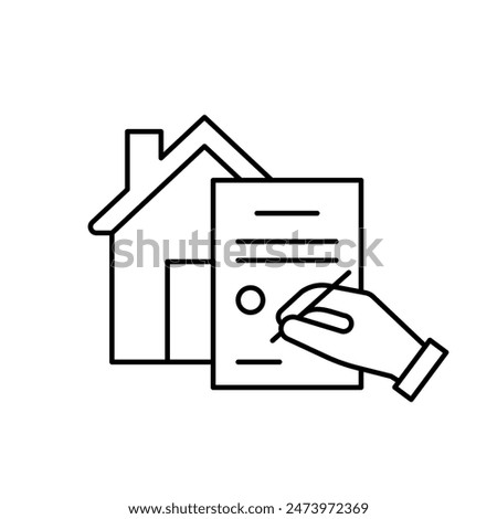 Registration and signing of document for purchase of house, line icon. Mortgage, rental, sale house contract. Real estate insurance. Vector sign