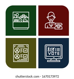 registration simple icons set. Contains such icons as Counter, Reception, Voting, Online voting, can be used for web, mobile and logo