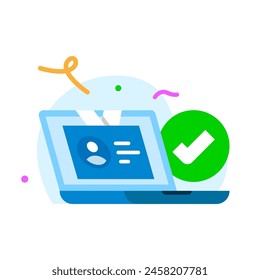 registration successful, account successfully created. id card on laptop screen concept illustration flat design. simple modern graphic element for ui, infographic, icon