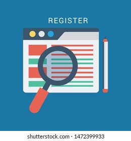 Registration vector icon. Black illustration isolated on blue background for graphic and web design