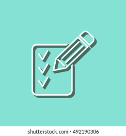 Registration vector icon with shadow. White illustration isolated on green background for graphic and web design.