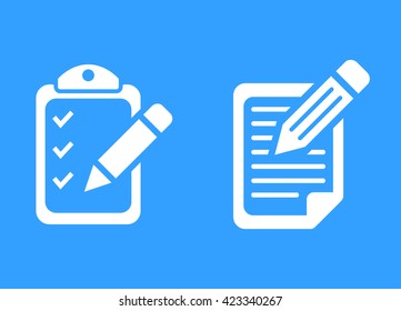 Registration    vector icon. White  Illustration isolated on blue  background for graphic and web design.