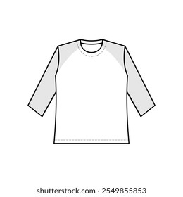 Reglan tee size chart. Vector outline icon isolated on white background.