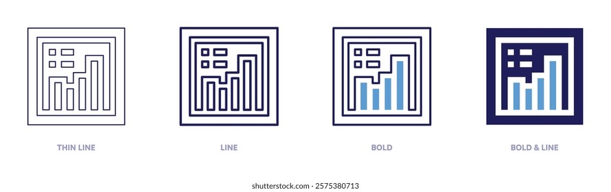 Regression analysis icon in 4 different styles. Thin Line, Line, Bold, and Bold Line. Duotone style. Editable stroke.