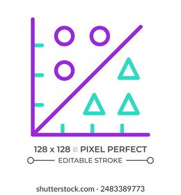 Regression analysis two color line icon. Linear chart bicolor outline symbol. Data visualization. Financial information report. Duotone linear pictogram. Isolated illustration. Editable stroke