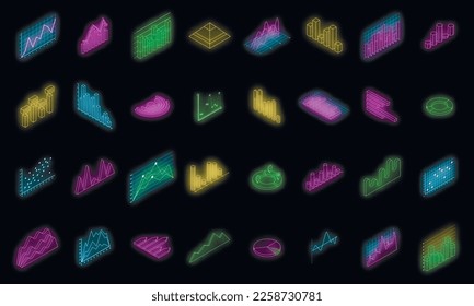 Regression icons set. Isometric set of regression vector icons neon on black isolated