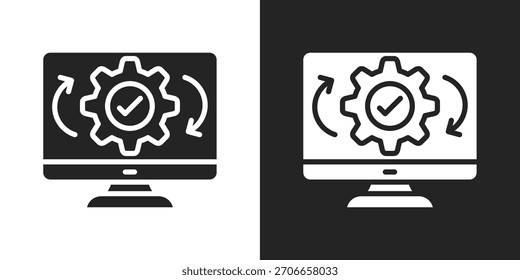 Icono de prueba de regresión en estilo de glifo blanco y negro