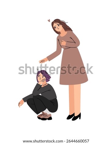 Regret about quarrel between close people vector illustration. Mother wants to make peace with her daughter original artwork