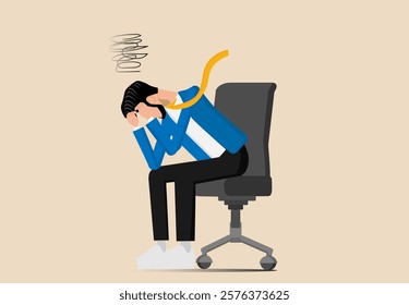 Regret over business mistakes, frustrated businessman holding his head sitting alone in a chair, frustration or depression, stupidity or foolishness of losing all money, stress and anxiety