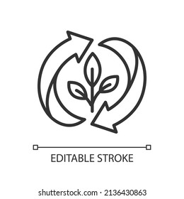 Regrowing linear icon. Growing plant from scraps. Houseplants care. Seedling growth and development. Thin line illustration. Contour symbol. Vector outline drawing. Editable stroke. Arial font used