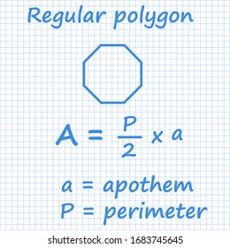 Regular area formula Mathematical formulas On a blue paper background