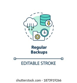 Regular backups concept icon. Cloud backup service idea thin line illustration. Restore lost data event. Computer data coping. Vector isolated outline RGB color drawing. Editable stroke