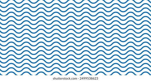 Regular blue and white, wavy line pattern graphic design element background. Vector
