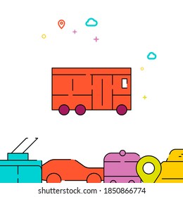 Regular bus side view filled line vector icon, simple illustration, city public transportation related bottom border.
