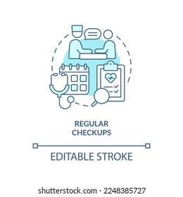 Regular checkup blue concept icon. Doctor appointment. Chronic disease management abstract idea thin line illustration. Isolated outline drawing. Editable stroke. Arial, Myriad Pro-Bold fonts used