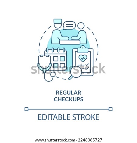 Regular checkup blue concept icon. Doctor appointment. Chronic disease management abstract idea thin line illustration. Isolated outline drawing. Editable stroke. Arial, Myriad Pro-Bold fonts used