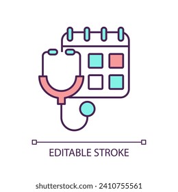 Regelmäßiges Checkup-RGB-Farbsymbol. Verabreden Sie einen Arzt. Planung der ärztlichen Untersuchung. Arztbesuch. Einzige Vektorgrafik. Einfache, ausgefüllte Linienzeichnung. Bearbeitbarer Hub