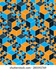 Regular colorful textured endless pattern with cubes, continuous bright geometric background.