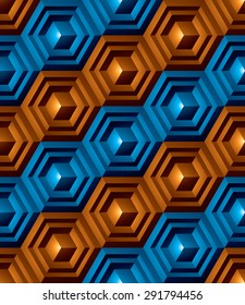 Regular colorful textured endless pattern with three-dimensional cubes, continuous vivid geometric background.