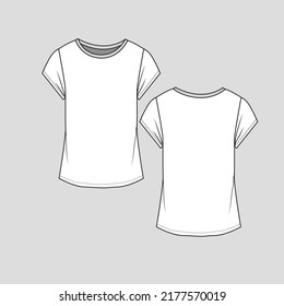 Regular Crew Neck t shirt rib neck tee short sleeve Fashion flat sketch technical drawing template design vector