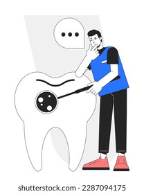 Regular dental check up flat line concept vector spot illustration. Dentist appointment 2D cartoon character on white for web UI design. Editable hero image for website landings, mobile headers